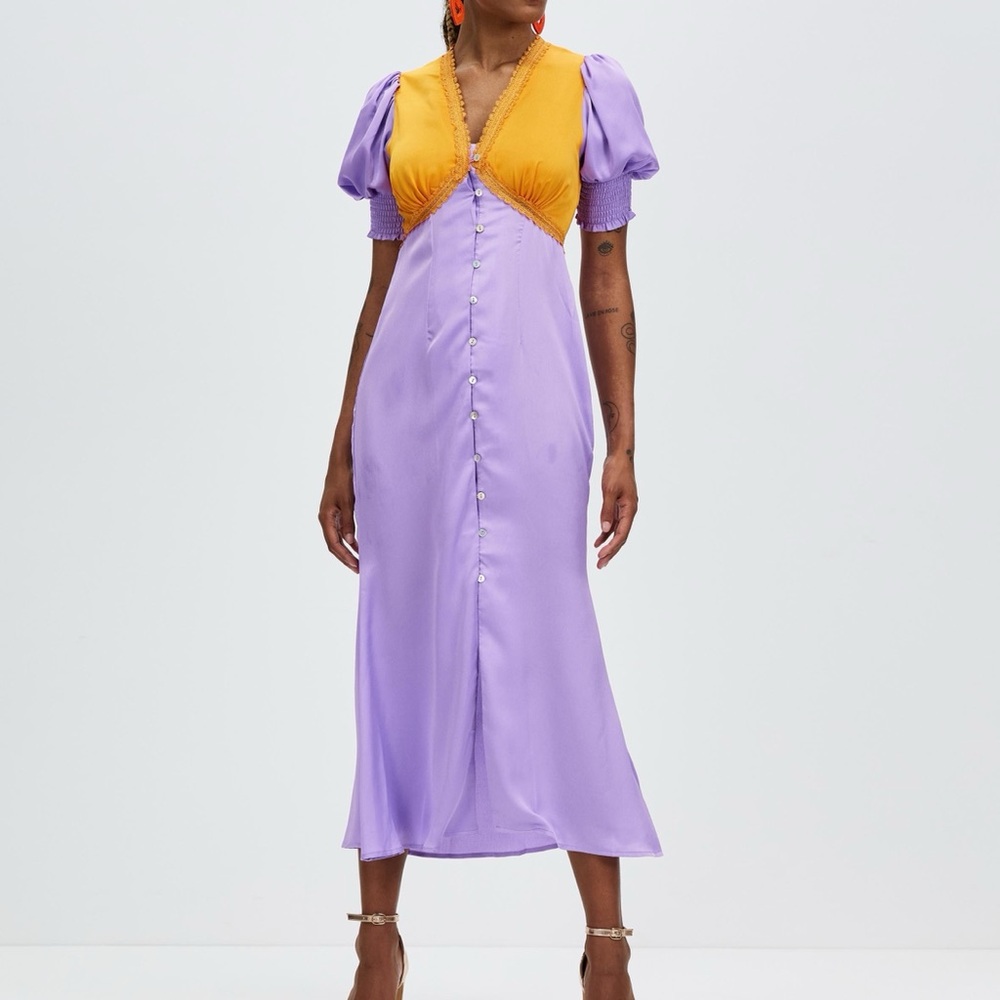 Never Fully Dressed Lindos Dress Orange and Purple Empire Waist